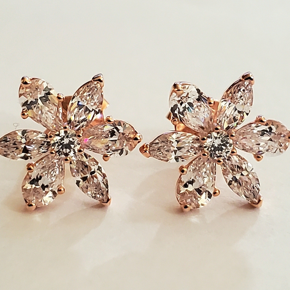 Authentic NEW Pandora Sparkling Herbarium Cluster Stud Earrings 14KRG CZ - Picture 2 of 9